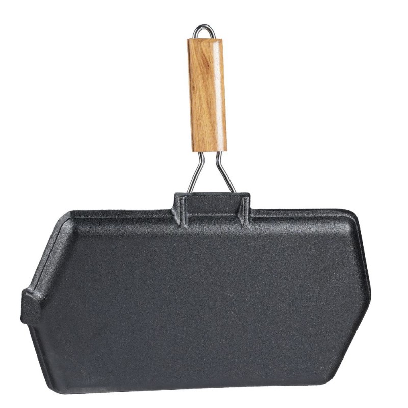 Sartén grill de hierro fundido con mango de madera plegable, 35x21 cm | Sartén para parrilla de hierro fundido Sartén grill de hierro fundido con mango de madera plegable, 35x21 cm | Sartén para parrilla de hierro fundido | Sartén de hierro fundido |