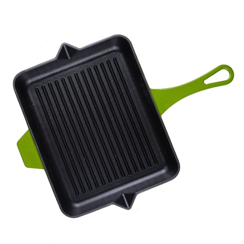 Sartén para parrilla de hierro fundido esmaltado Hosse, Bamboo, 26x32cm - Sartén de hierro fundido