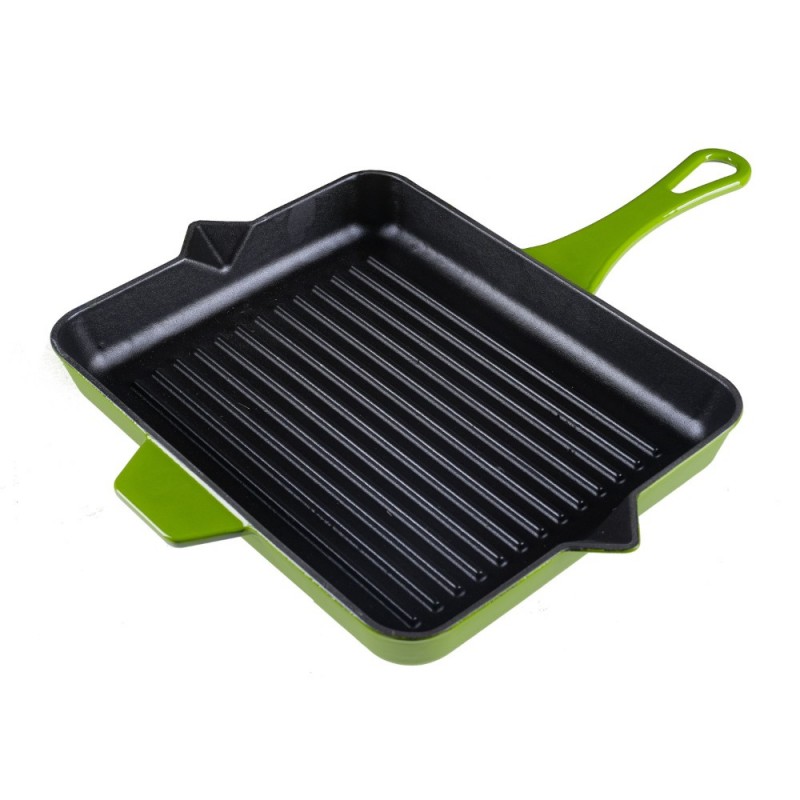 Sartén para parrilla de hierro fundido esmaltado Hosse, Bamboo, 26x32cm - Sartén de hierro fundido