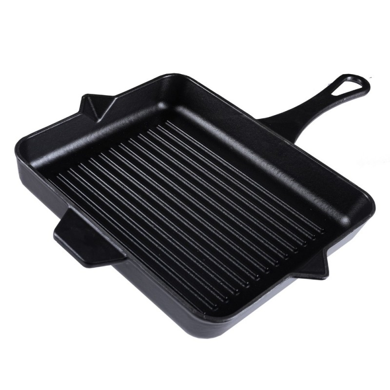 Sartén para parrilla de hierro fundido esmaltado Hosse, Black Onyx, 26x32cm - Sartén de hierro fundido
