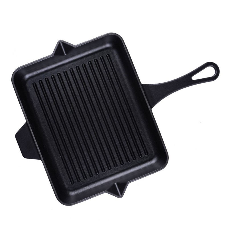 Sartén para parrilla de hierro fundido esmaltado Hosse, Black Onyx, 26x32cm - Sartén de hierro fundido