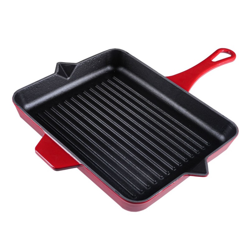Sartén para parrilla de hierro fundido esmaltado Hosse, Rubin, 26x32cm - Sartén de hierro fundido